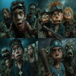 **terror zombie army, children's book illustration. --ar 4:3 --p lv77wyc --s 1000 --v 7.0** - <@1071437900610293863> (fast)