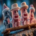 **panorama, moai neon glowing ice sculptures in christmas hats, sitting on cot, drinking🍹or running on the tropical beach ⛱️ radiant sunlight, against gradient azure sea --v 7.0 --ar 16:9 --s 666 --c 5 --raw** - Image #3 <@1152889510158401576>