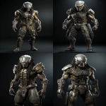 **Full-length image of the character, character asset on a gray background, 3D character on a gray background in full length, Predator from the movie Alien --ar 11:16 --s 250 --v 5.2** - Variations (Strong) by <@1075356562295635968> (fast)