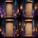 **a magical castle chamber, mystical atmosphere, the main focus a huge open letter, no text and covering most of the image, placed in the center, facing the viewer directly (front view, not tilted), glowing softly,surrounded by faint purple sparkles and magical mist, cinematic lighting, ultra-detailed, 4k, the scroll dominates the frame, castle interior softly blurred in the background, magical realism style --ar 16:9 --sref <https://s.mj.run/5NyM9kcLR_Q>** - <@1164611712515846244> (fast)