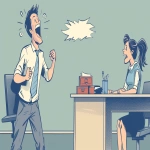 **simple cartoon side view, man laughing while flipping a desk in an HR meeting, celebrating his appeal win, HR woman on the other side looking shocked and defeated, bold outlines, flat colors, clean comic strip style, exaggerated expressions, minimal background, funny and lighthearted --v 6.0 --ar 16:9 --s 200** - Image #3 <@1071571012547780618>