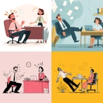 **illustration of a man flipping a table at work. There is an HR women on the other side of the desk looking shocked. The man is laughing --v 7.0** - <@1071571012547780618> (fast)