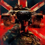 **a composite logo of a stylised British Challenger 2 tank in the background and a soldier wearing a virtual reality headset in the forground --v 6.0** - Image #1 <@356166281038397441>