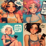 **a zoomer is texting on their phone. superimposed on the photo is an iphone-style speech bubble saying "chillin @ coral reef rn. y?" --niji 6 --p 3w8nu5g --s 164** - Remix (Strong) by <@926596241574461530> (fast)