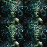 **an ancient eldritch sea goddess with green skin and demonic energy, strong ocean theme, attractive like a siren, head and upper torso portrait, zoomed out, remove head tentacles and replace with nothing --v 7.0** - Variations (Region) by <@1102368940535066624> (fast)