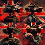 **a composite logo of a stylised British Challenger 2 tank in the background and a soldier wearing a virtual reality headset in the forground --v 6.0** - Variations (Strong) by <@356166281038397441> (fast)