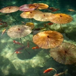 **lily pad parasols for koi fish underwater --s 50 --p z4f83u2 --v 7.0 --raw** - Image #2 <@997245562065789039>