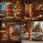 **large kebab on a stick in the living room decorated like a Christmas tree, Christmas atmosphere, pleasant and cozy warm ambiance, hyper realistic photo, 4k photo --v 7.0 --ar 9:16** - <@295955617724497921> (fast)