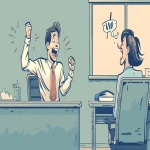 **simple cartoon side view, man laughing while flipping a desk in an HR meeting, celebrating his appeal win, HR woman on the other side looking shocked and defeated, bold outlines, flat colors, clean comic strip style, exaggerated expressions, minimal background, funny and lighthearted --v 6.0 --ar 16:9 --s 200** - Image #2 <@1071571012547780618>