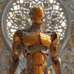 **full body ripped robotic masculine man / with exoskeleton made of forged aluminum / anodized in a stunning finish of elegant bold and eye-catching cosmic orange / electrifying / great and terrible beauty / background depicts ornate complex lattice patterns of beauty and wonder / full length view --no borders, frames, grids, split screens, tiles, women, girls, females** - Image #2 <@1080572898269466724>