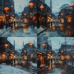 **An underground tunnel beneath Istanbul inspired by Orhan Pamuk’s "The Black Book", beginning in an old puppet shop filled with hanging marionettes, the tunnel illuminated by lanterns and candlelight, flowing like a mythic passage toward a distant bridge over the Bosphorus Strait, city layers stacked vertically, dreamlike literary symbolism, more Persian miniature painting style, Ottoman manuscript illustration, flattened spatial depth, delicate linework, ornamental geometry, gold accents, deep ultramarine and sepia tones, snowing weather , snowflake macrophotography, poetic melancholy, archival painting texture, timeless narrative art --v 6.0 --stylize 650 --ar 3:4 --zoom 2** - Zoom Out by <@1091053757971845220> (fast)