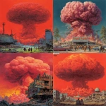 **a magazine cover by richard corben depicting the end of the world via nuclear devastation, the title "Stupid People" --ar 13:16** - <@1087506013407695028> (fast)
