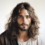 **on a white background, color chalk drawing of a very beautiful model man portrait with long dark brown shouler length hair and deep warm captivating eyes, staring at me looking like Jesus Christ, and God --v 5.2** - Image #3 <@1037958970922512454>