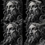 **black and grey illustration of Jesus Christ --v 7.0** - Zoom Out by <@1142119265961513122> (fast)