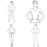 **White background, black and white only, no other colors. Single young adult female, Western features, drawn in minimalist medical line illustration style. Clean vector line art, no shading, no gradients, no textures, no props, 1:1 aspect ratio, clear and educational composition. The woman stands tall with relaxed shoulders and open posture, hands on hips, calm confident expression, showing vitality and balance.** - <@978006358924353536> (fast)