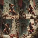**conan the barbarian in an attack pose ready to strike a large snake in an ancient temple. Frank Frazetta style. --ar 16:9** - Variations (Strong) by <@185556629561933824> (fast)
-# Create, explore, and organize on [midjourney.com](<https://midjourney.com/imagine?from_discord=1>)