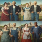 **<https://s.mj.run/AWAnPn8tRcg> a hyper-realistic photographic image depicting a beautiful full figured woman in provoative dress and apron and an athletic man in blue overalls holding a pitchfork, with an american farmhouse in the background. --ar 3:4 --chaos 2 --iw 0.6 --v 7.0** - <@988364629556199494> (fast)