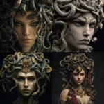 **the beautiful goddess medusa, with detailed realistic snakes as her hair. She will have a determined look in her face.** - <@1238241572940943414> (fast)