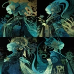 **A vibrant anthropomorphic scyphozoa princess, she is wearing a intricate kimono featuring elemental water, she has a royal brooch in her hair, pale blue translucent skin, graphic novel cover, line art style, tentacle and seashell aesthetics, jelly nucleus, dark background, Kentaro Miura, Junji Ito, H.R. Giger --p 552yful --ar 2:3 --niji 6** - Variations (Strong) by <@348134085279088651> (fast)