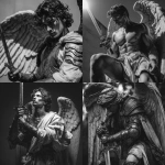 **saint Michael archangel warrior full body flowy vibe black and white holding sword photography --v 7.0** - <@819073620625981460> (fast)