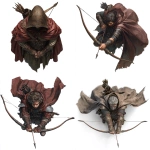 **top down view of a dungeons and dragons male in a leather cloak with a long bow with no background as seen from above** - <@236171120976461834> (fast)