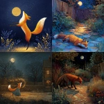 **a fox playing in a yard, she remains until the October full moon. Then, she performs her final dance, vanishing in a trail of starlight.** - <@876267919003238460> (fast)