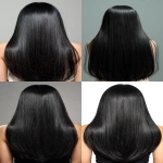 **long, black hair, straight from the back of an indian girl. the hair is smooth and shiny, with slightly faded but natural-looking roots. the hair is in a half-up style with no bangs, shown in a back view, with a photorealistic appearance. --ar 67:120** - <@1176528279734329450> (fast)