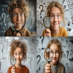 **Ultra-realistic photo, sharp and detailed, distortion-free. Close-up of a 10-12-year-old child holding a magnifying glass over a small object (leaf, micro-robot, or mineral), eyes bright and reflective, slight smile. Soft golden light, shallow depth of field; in the blurred background, a whiteboard with sketched question marks and arrows (no readable text). Editorial style, natural skin texture, clean composition, negative space at the top for a title, no logos or brands. --ar 3:2 --quality 2 --s 250 --raw --v 7.0** - <@1108853965199769681> (fast)