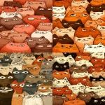 **a pattern of cats in the style of gemma correll, sepia palette with shades of orange and red, simple linework, bold outlines, playful expressions, close-up perspective, a large group of different cat breeds, all eyes looking at viewer. the background is filled with more cartoonish cats, all of them friendly-looking. high resolution vector art illustration, clipart isolated on pure solid clean white background, high definition, ultra realistic details, hyper detailed, cinematic photography, full body shot --ar 11:27** - <@409716268476923920> (fast)