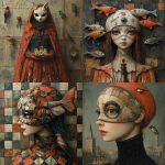 **A full-length picture of a woman with chess, mask multicolor, fish, bird, painting by Naoto Hattori, Didier Lourenço, Kelly McKernan and Hieronymus Bosch --quality 2 --stylize 750 --v 6.1** - <@1051616081585905745> (relaxed)
