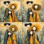 **whimsical photorealistic illustration of a fathers d mother with their girl and boy, father has black hair and a moustache, he’s wearing glasses, mother has curly blonde hair and she’s wearing glasses girl has dark brown hair and she’s wearing glasses, son has brown hair and is older and taller than the young girl --v 7.0 --p b3kgthr --s 750** - Variations (Strong) by <@520759084903956481> (fast)