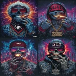 **<https://s.mj.run/aFitq52vwEk> A tattooed man wearing a red-and-black ski mask, who has taken LSD, smiles and holds a lit joint in his mouth. The background is a wall covered in monochrome graffiti. surreal urban pop art poster of a holographic icon relic glowing with kawaii energy, prism core, and kinetic emotion glow set in a hybrid cityscape merging Shibuya Scramble Crossing and Seoul Hongdae street holographic neon signs, graffiti ribbon clouds, stickerbomb icon clusters, kinetic advertising orbs streaking across reflective glass a luxurious, ornate door appears in a vast landscape leading to a dream world filled with sea creatures living among humans fractal psychedelic fantasy, Animatrix Zentangle illustration style from the moment the unseen key unlocks the door, dazzling beams scatter in holographic light complex geometric shapes, luminous forest portal, futuristic psychedelic journey vivid holographic VFX, ultraviolet glow, aurora flares, lilac neon haze, prism reflections surreal.urban.pop.art × avant-garde.poster × hyperdetailed × optical.neon.illusion × holographic.magazine.cover × rhythm.visual.installation chaos 90 --ar 5:7 --stylize 1000 --exp 100 --p tmvzwwh --v 7.0** - <@1039020526447894558> (fast)