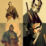 **A brutalism-inspired illustration of a Japanese samurai from the Edo period, wearing normal traditional clothing a dark indigo kimono, loose hakama trousers, and a light brown obi (sash). The style is dark, gritty, and aggressive, with sharp geometric shadows and high-contrast lighting. The samurai has a stern, intimidating expression, slightly narrowed eyes, and a visible scar on the cheek for a battle-worn look. The katana is unsheathed, resting on one shoulder, gleaming under harsh highlights. The overall artwork should use bold shapes, deep shadows, muted earthy tones, and a minimal flat color palette, giving a dark, powerful brutalist effect. High-quality PNG clipart with transparent background. --v 7.0 --s 250** - <@1099146359967338649> (relaxed)