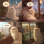 **the prettiest cutest cream-point Persian cat watching tanabata from the window at his luxury penthouse apartment in Saudi Arabia, speech bubble saying "Habibi plz" --p 39d6lqq** - <@538878031226470440> (relaxed)