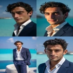 **A 45-degree angled view of an exceptionally handsome young CEO in his early 20s, standing at a luxurious outdoor café in the Maldives. His flawless, sun-kissed skin, sharp jawline, and high cheekbones create a perfectly balanced, photogenic face. His deep brown eyes are large, expressive, and slightly dreamy, paired with a subtle, confident smile that radiates charisma. His straight nose, well-defined lips, and elegant masculine features exude sophistication. His dark brown hair is naturally wavy and perfectly styled. He is wearing a perfectly tailored slim-fit navy suit with a crisp white shirt, open collar, and polished brown leather shoes, looking effortlessly stylish. The turquoise ocean and clear, sunny sky provide a serene, expansive background, with soft sunlight accentuating his handsome, youthful, and captivating aura. --ar 2:3 --q 2 --raw --v 7.0** - <@1359023626493366362> (fast)
-# Create, explore, and organize on [midjourney.com](<https://midjourney.com/imagine?from_discord=1>)