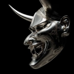 **an all chrome digital artwork of a side view hannya mask** - Image #2 <@1123500737901641809>