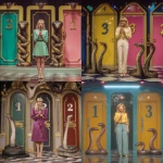 **Blond woman on the set of 80s-style game show, stage left, holding a microphone, with three human sized snakes standing in front of doors marked 1, 2, and 3 --v 7.0** - <@820024234734518302> (fast)