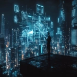 **futuristic city at night with glowing architectural blueprints floating in the air, Revit and AutoCAD digital interfaces integrated into massive holograms, one architect standing on a rooftop controlling data with hand gestures, cyberpunk lighting, dramatic shadows, dark atmospheric sky, cinematic wide shot --v 6.1 --ar 16:9 --raw** - Image #3 <@800048828048605199>