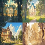 **A large mansion in the forest, scenery, simple illustration, monotonous illustration with few lines, not fantastical, realistic, colored pencil --ar 16:9 --niji 6** - <@915835811092656128> (fast)