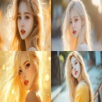 **Blond hair korean young women, gold, happy, pretty, cute --v 6.1 --ar 16:9** - <@1136199270224117860> (fast)