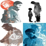 **a stencil style cutout shape, featuring a boy (16, Somali, vulnerable but determined) and a white man (31, distracted, broken inwardly). The setting may subtly allude to themes of migration, the tension between hope and despair, and two worlds colliding. 8k, high resolution, Space for a title and subtitle. --v 7.0 --ar 5:8 --raw** - <@1115197505077006380> (fast)