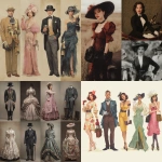 **imagery for a costume party that features clothing from different eras or decades** - <@1069797133110214726> (fast)