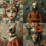 **A full-length picture of a woman with chess, mask multicolor, fish, bird, painting by Naoto Hattori, Didier Lourenço, Kelly McKernan and Hieronymus Bosch --quality 2 --stylize 750 --v 6.1** - <@1051616081585905745> (relaxed)