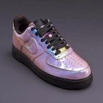 **custom air force 1 shoes designed as an iridescent light pink colorway. the shoe laces should be black leather. the nike check should be black. resolution is hyper realistic. show details in the leather material.** - Image #3 <@917332670239895563>