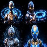 **futuristic watcher sentinel in weathered bronze armor, glowing yellow eyes beneath a sleek helm, observing a holographic almagest spiral galaxy grid, dramatic cinematic lighting, Unreal Engine-style, ultra HD 8K --ar 3:2 --exp 25 --p l8ux4yj j5vl1fh --v 7.0** - <@106534493057220608> (relaxed)