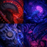 **A scene from H. R. Giger creature collection in Ammonite Amanita Circuitry, SciFi, alien, psychedelic, blacklight --v 7.0** - <@1076966620083261581> (fast)