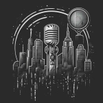 **a logo that is a high contrast black and white illustration of a smart phone, a microphone and a camera behind a city scape. the illustration is in 80s graffiti --v 6.0 --stylize 500** - Image #4 <@1061750239708577893>