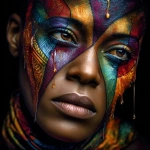 **Medium shot of a beautiful melanated african woman wearing colorful Ghanaian face paint. Marionette inspired --s 1000 --v 7.0 --p aaggwyf** - Image #3 <@392441237782659072>