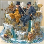 **Laurel & hardy in a snowflake macrophotography miniature city with shenanigans and turmoil. --oref <https://s.mj.run/WxMr9YfTb1A> --p mh8uogg** - Image #1 <@639231094968942592>