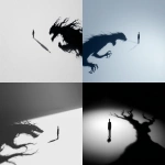 **a single person standing on a stark white plane, casting a long, dark shadow, but the shadow has the terrifying, independent shape of a gnarled, archetypal monster, high contrast, film noir lighting, surreal and minimalist --ar 16:9 --raw** - <@1090799901803286538> (fast)